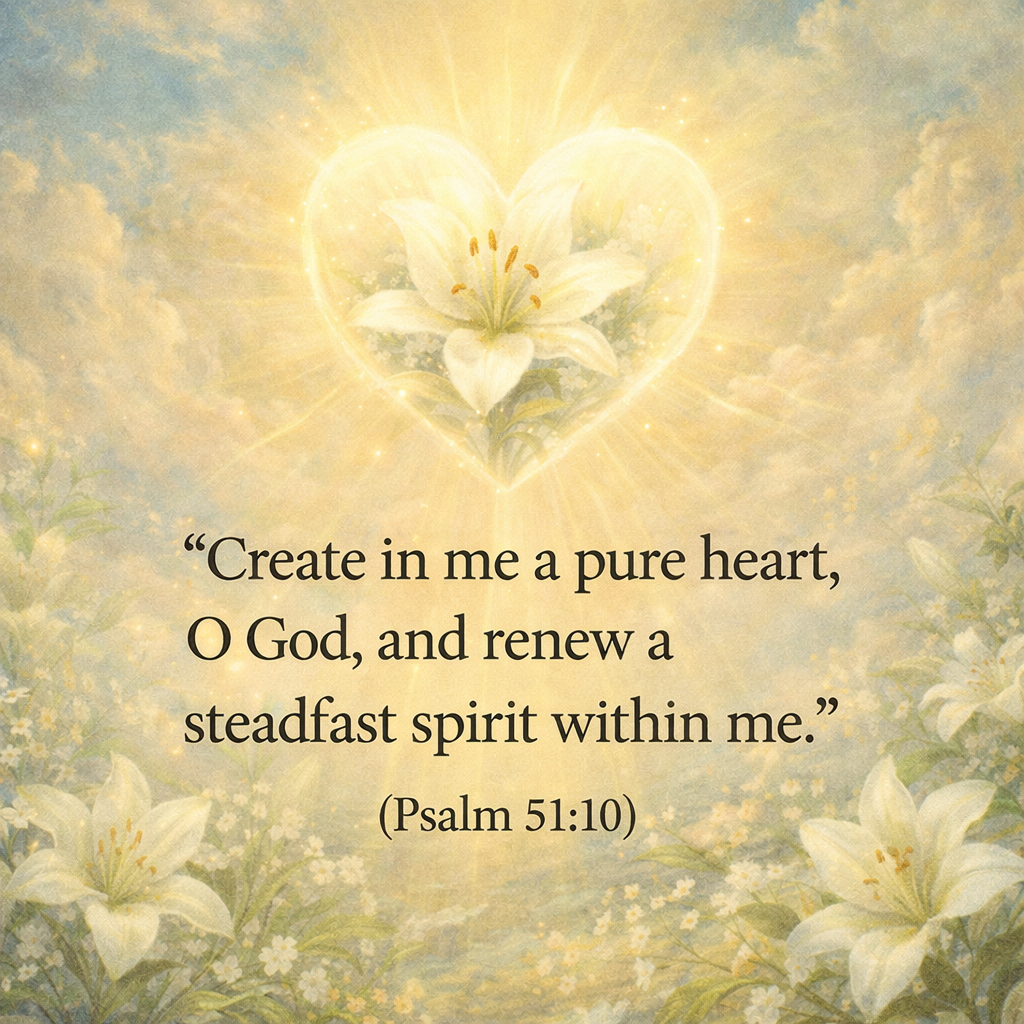 pure heart “Create in me a pure heart, O God, and renew a steadfast spirit within me” (Psalm 51:10)