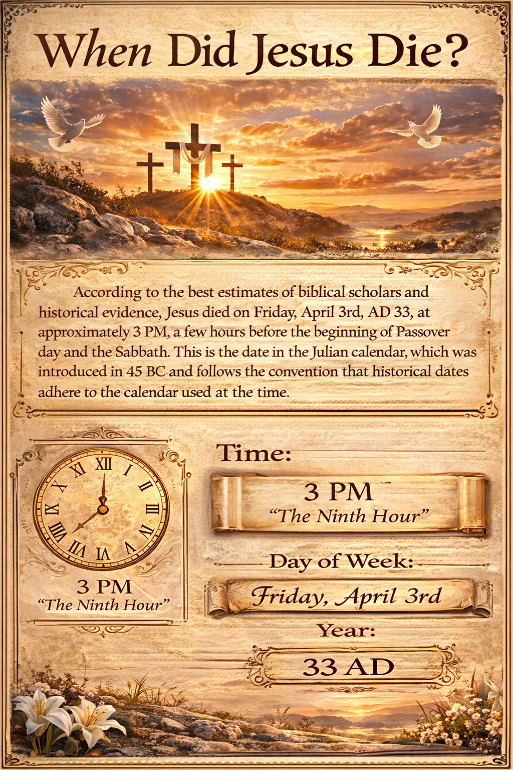 hen did jesus day, hour, day, and date infographic