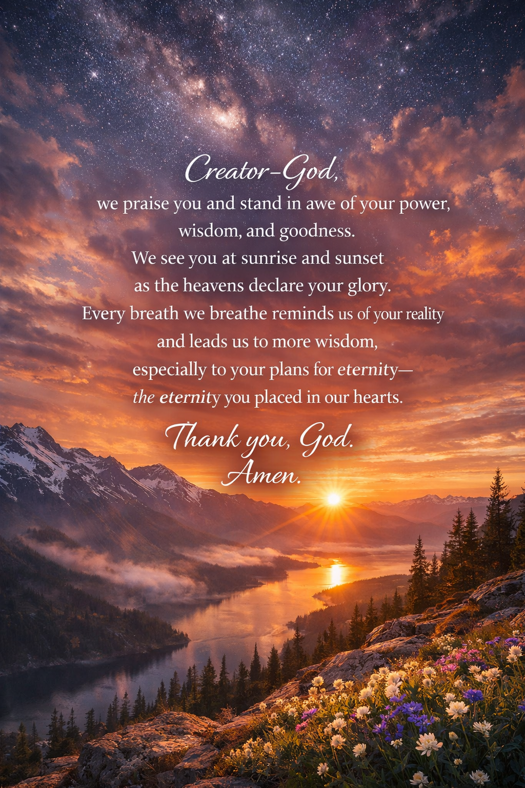 majestic nature landscape at sunset, prayer of thanks to god