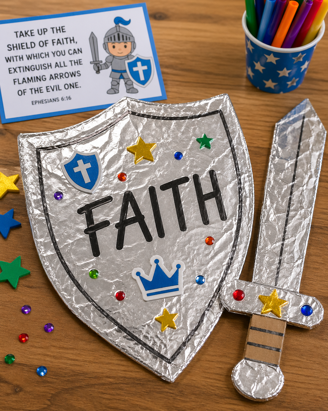 DIY VBS kids craft, armor of god/shield of faith craft