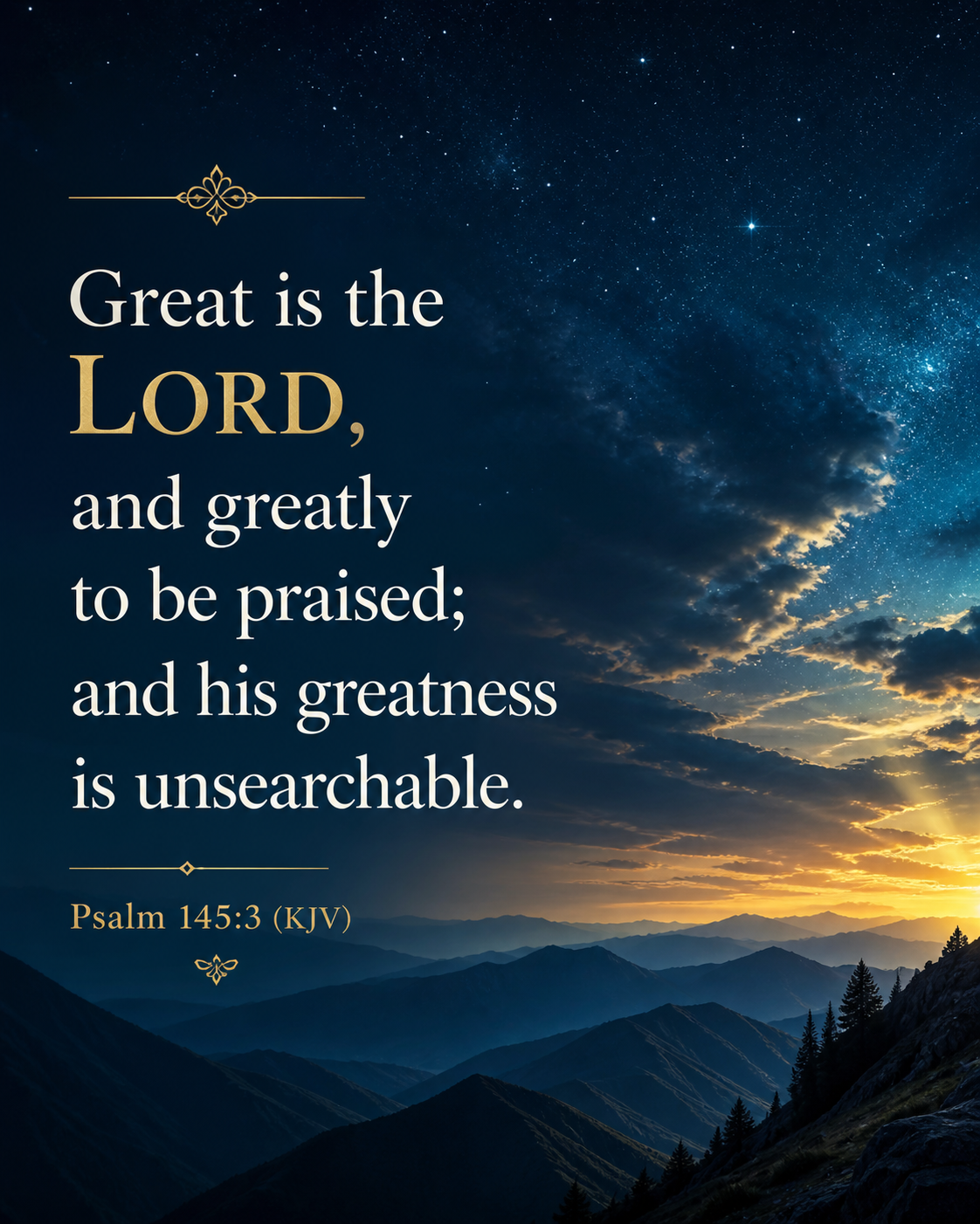 “Great is the Lord, and greatly to be praised; and His greatness is unsearchable.” – Psalm 145:3