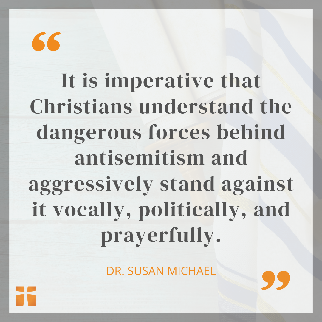 Quote graphic about Christians standing against antisemitism vocally, politically, and prayerfully.