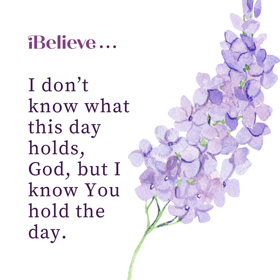 Quote card from a morning prayer reminding believers that God holds the day