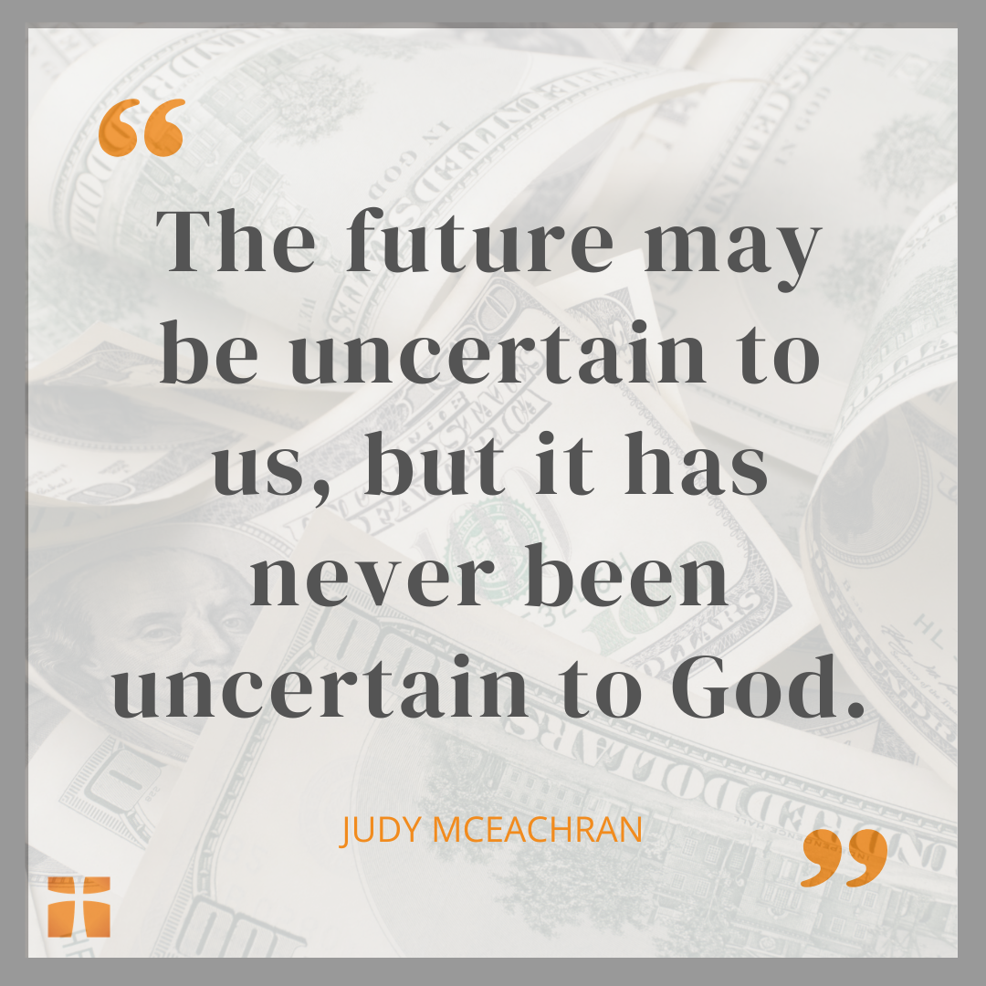 Quote graphic about trusting God with retirement anxiety and the future we cannot see.