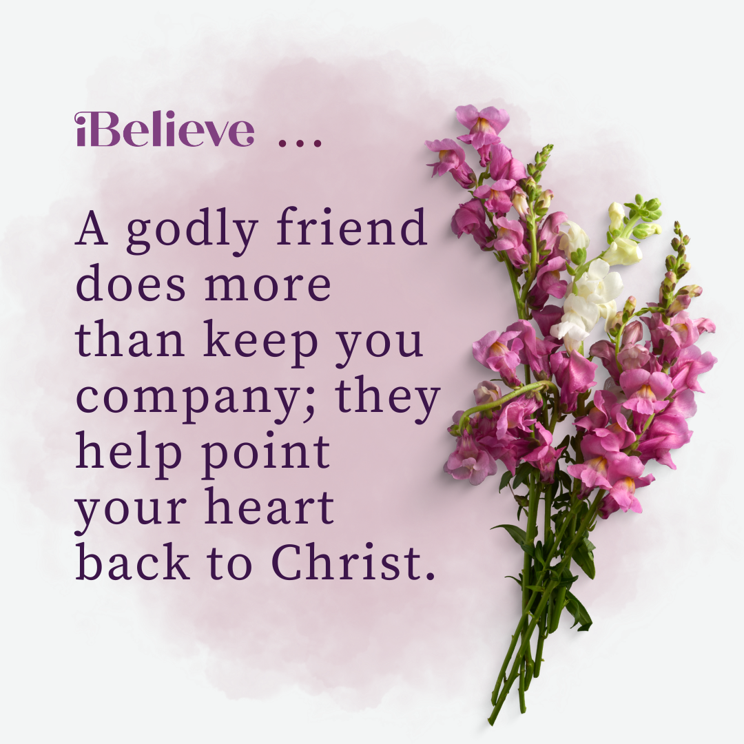 Quote card about godly friendship pointing believers back to Christ