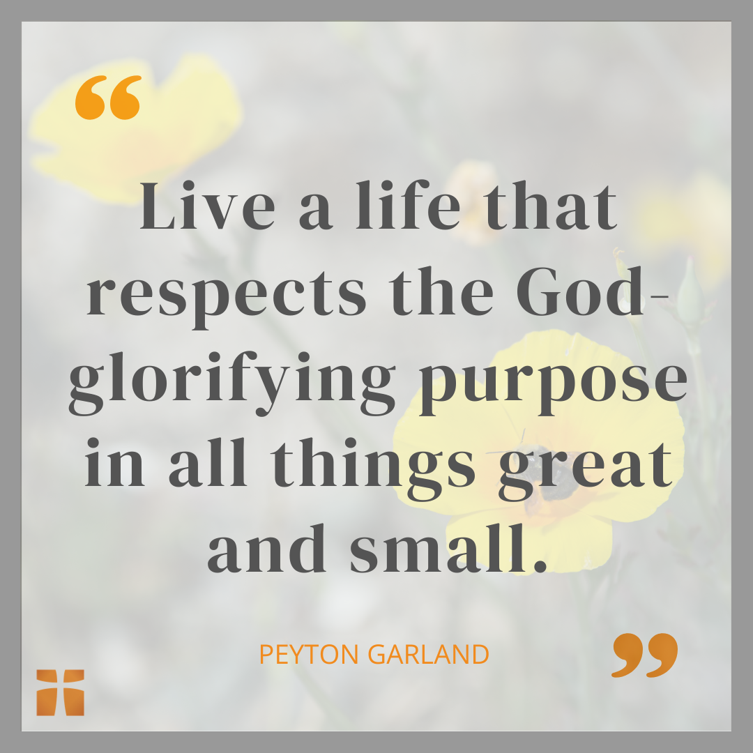 Quote graphic about honoring God’s purpose in all things great and small.
