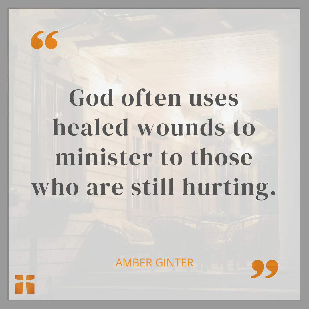 Quote graphic about God using healed wounds to comfort and serve people who are still hurting.