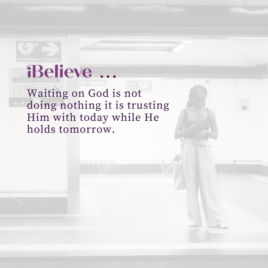 Quote card about waiting on God with active trust when life feels stuck