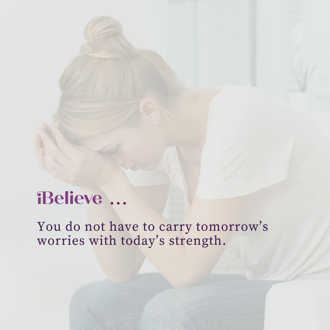 Woman sitting quietly in a dark room with a thoughtful expression, reflecting on uncertainty, worry, and trusting God.
