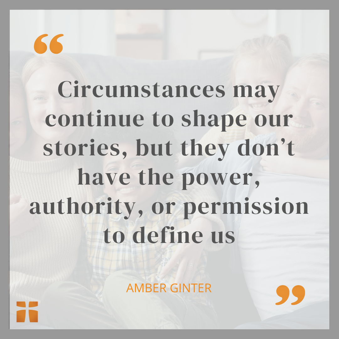 Quote graphic about finding identity in Christ rather than painful circumstances or family history.