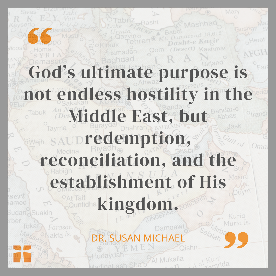 Quote graphic about God’s redemptive purpose for Israel, the Middle East, and the nations.