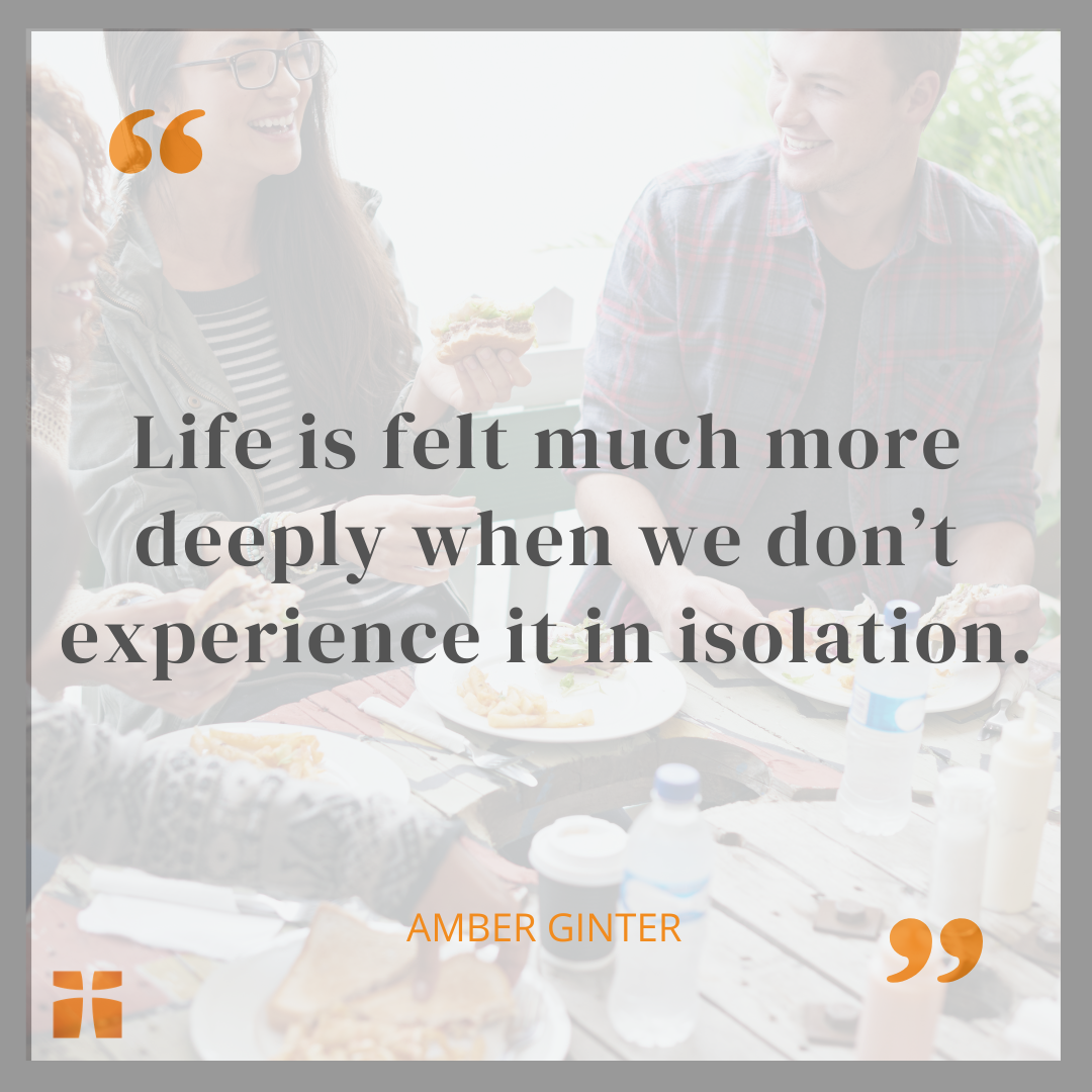 Quote graphic about shared stories, community, empathy, and experiencing life with others.