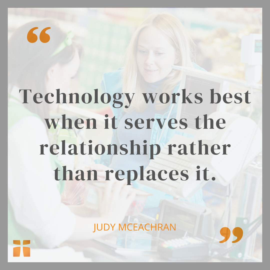 Quote graphic about technology serving human relationships rather than replacing personal connection.