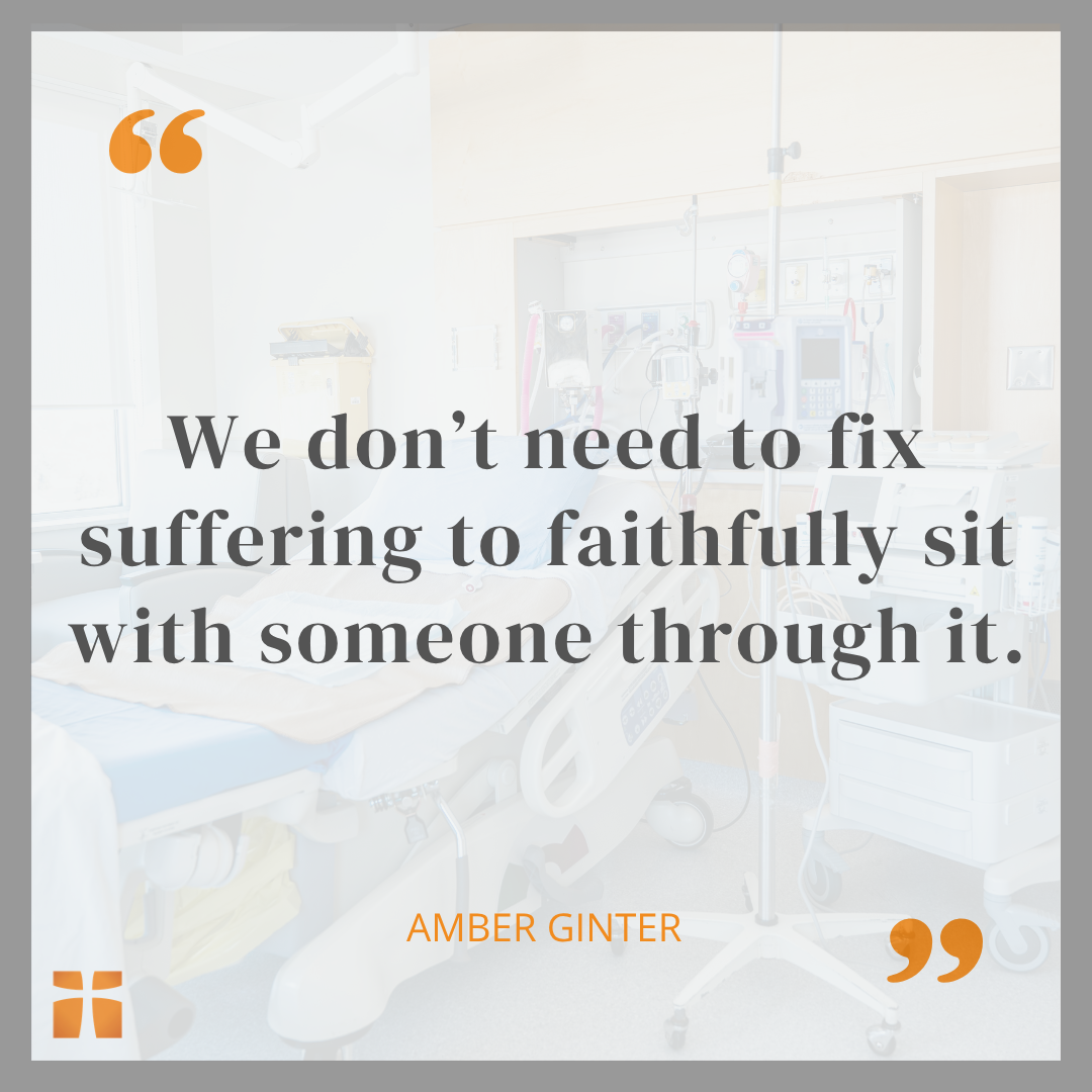 Quote graphic about supporting someone through cancer or suffering through faithful presence rather than perfect answers.