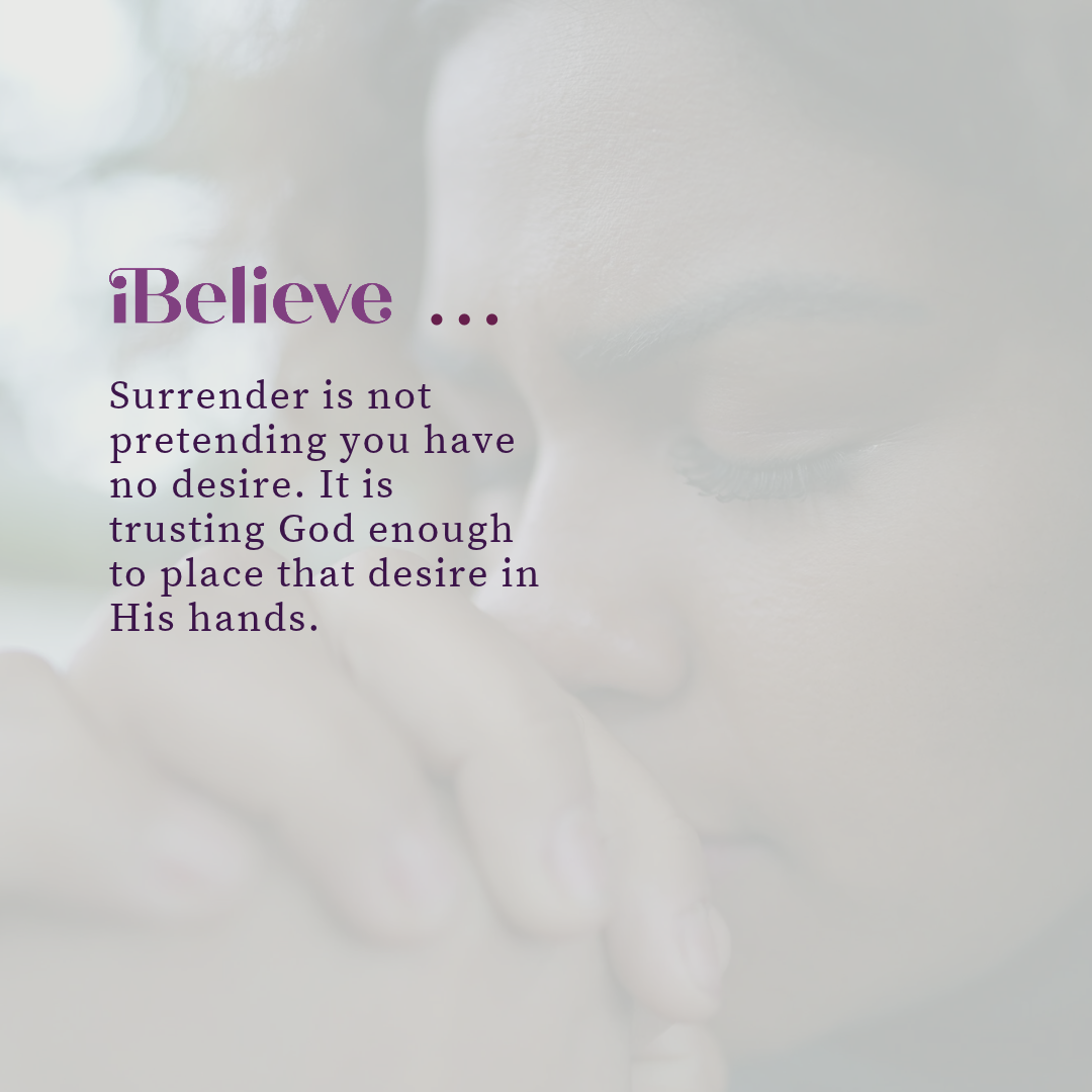Christian quote card explaining that surrender means honestly placing our desires in God’s hands